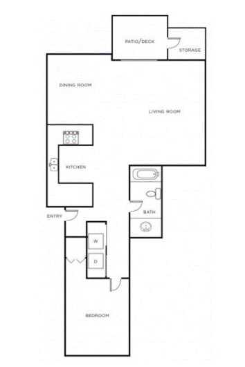 Floor plan for 1 bed, 1 bath, 875 sqft
